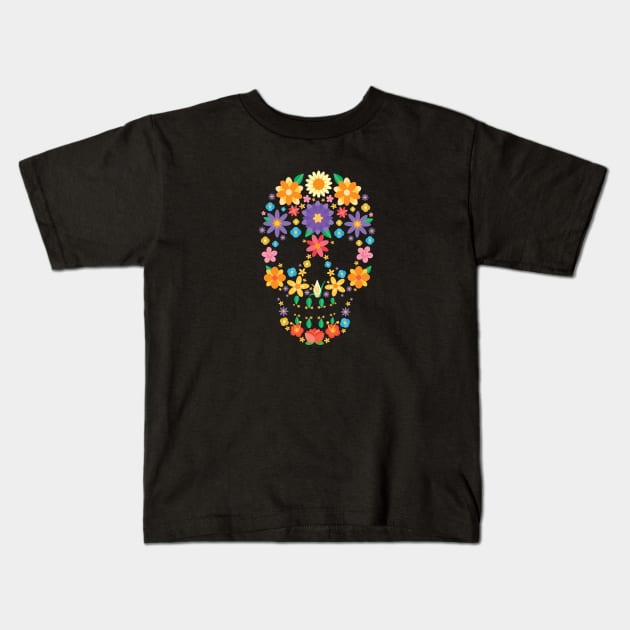 Flower Sugar Skull Kids T-Shirt by Imaginariux